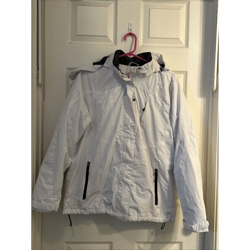 St. John's Bay Jacket Coat Mens L‎ White Full Zip Hood Water Repellent Outdoor